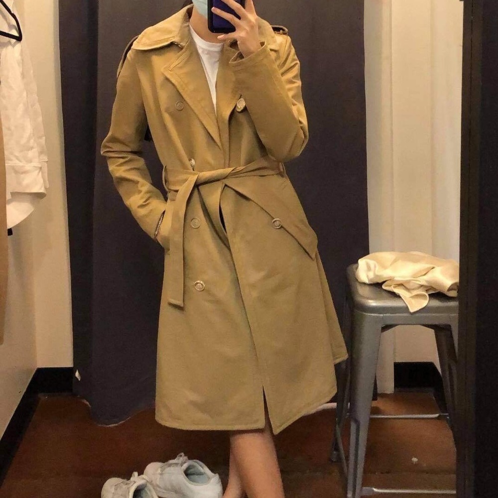 Express tan long belted trench coat